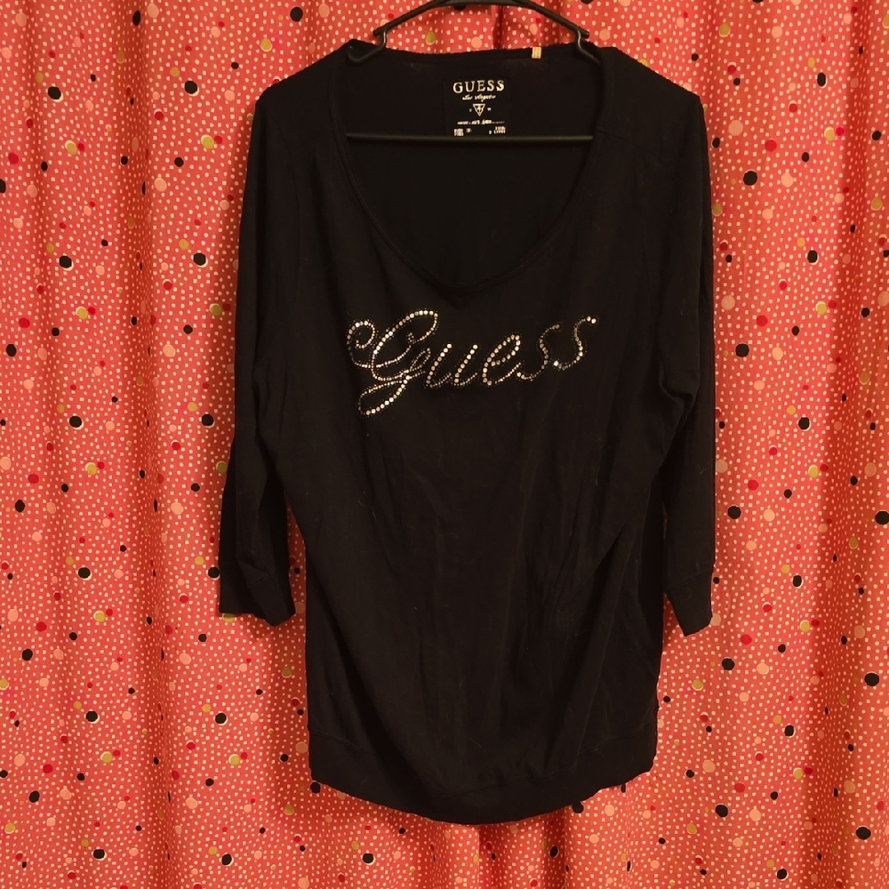 Guess Women's Black Top with Gold Accents